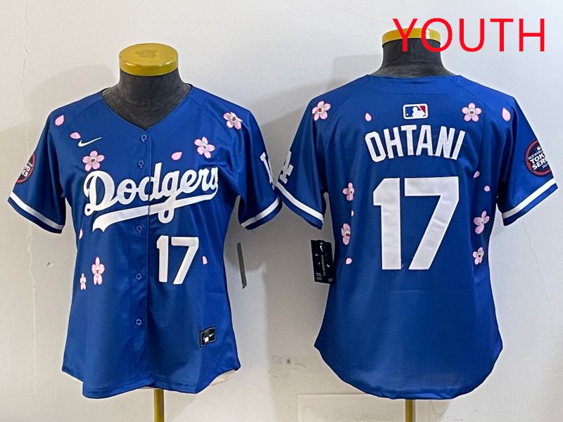 Youth Los Angeles Dodgers 17 Ohtani Blue Sakura Edition 2025 Nike MLB Jersey style 8